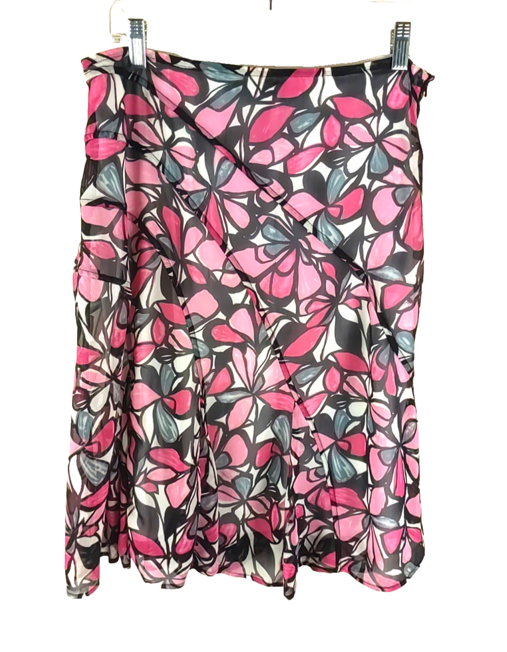 I N Studios Women's Skirt Size 6 Floral Pink Green Flare Side Zip Knee Length
